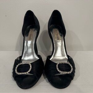 Steve Madden Black Heels with Rhinestone Buckle